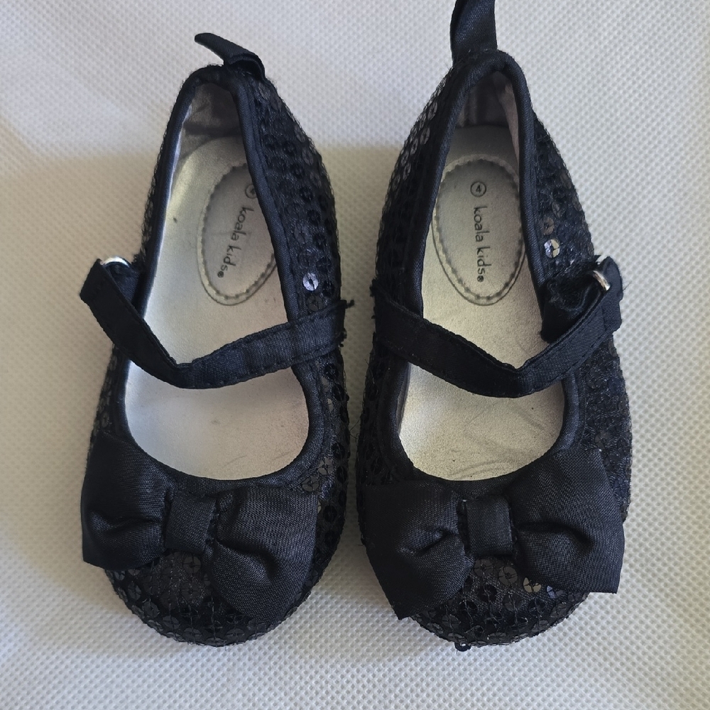 Koala Kids Black Dress Shoes with Bow Detail